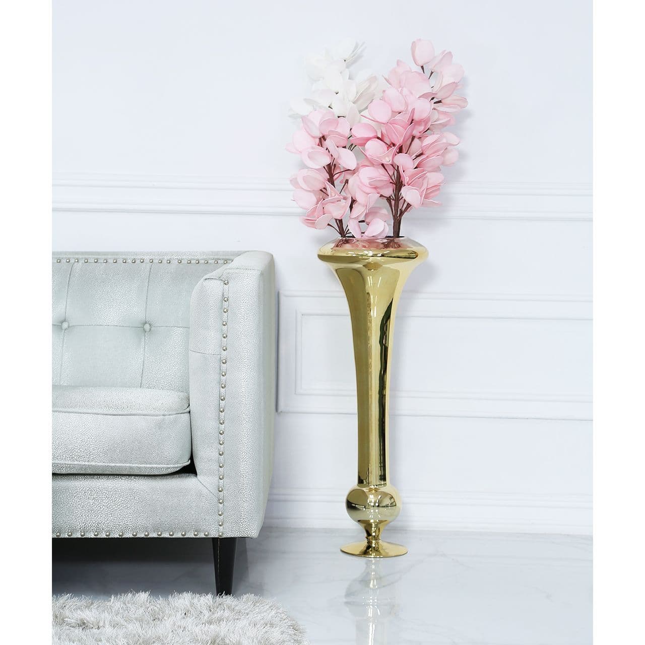 61cm Fluted Glass Vase Gold