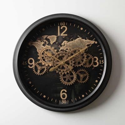 62cm World Design Black and Gold Gear Wall Clock