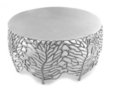 63Cm Silver Leaf Design Metal Round Coffee Table