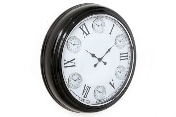 65Cm Glossy Black Multi Dial Clock
