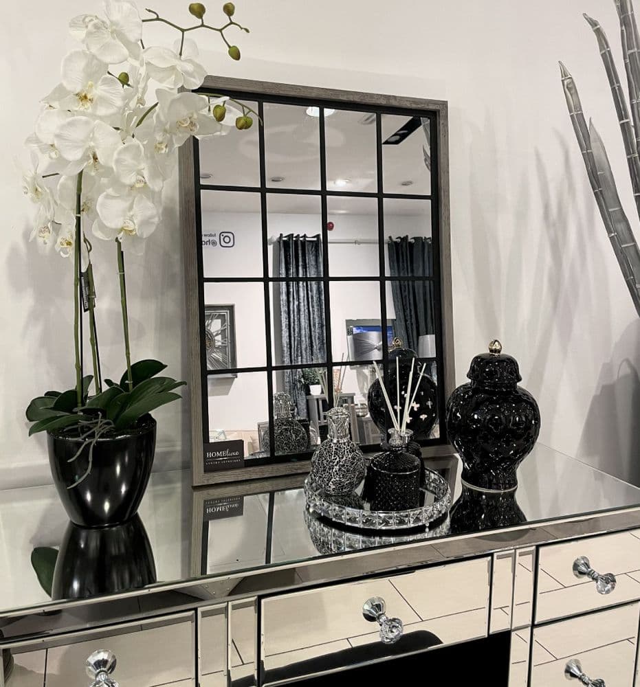 80cm x 60cm Window Style Wall Mirror In Grey Frame