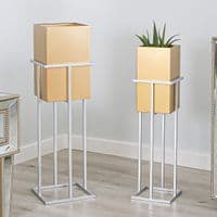 85cm Silver And Gold Square Plant Stand