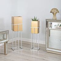85cm Silver And Gold Square Plant Stand