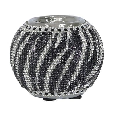 8cm Silver Black & White Tealight Holder