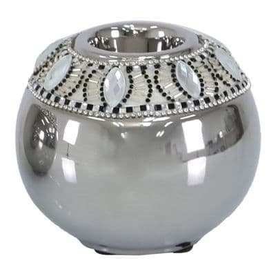 9.5cm Silver Black & White Tealight Holder