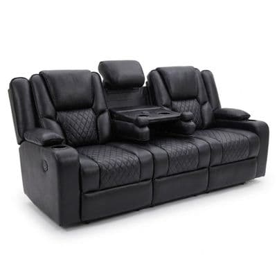 Adorn Black PU Leather Electric Recliner Sofa Set - 3 & 2 Seater