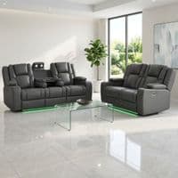 Adorn Grey PU Leather Electric Recliner Sofa Set - 3 & 2 Seater