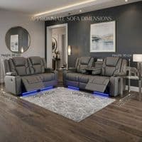 Adorn Grey PU Leather Electric Recliner Sofa Set - 3 & 2 Seater