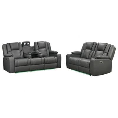 Adorn Grey PU Leather Electric Recliner Sofa Set - 3 & 2 Seater