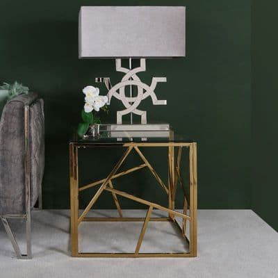 Ajax Stainless Steel Gold End Table Glass Top