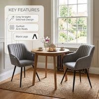 Alba Grey Dining Chairs 2pk – Quilted Back & Black Legs