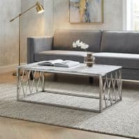 Alba Silver Coffee Table with White Marble Top & Steel Frame 120cm