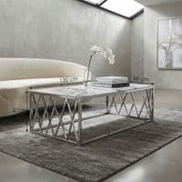 Alba Silver Coffee Table with White Marble Top & Steel Frame 120cm