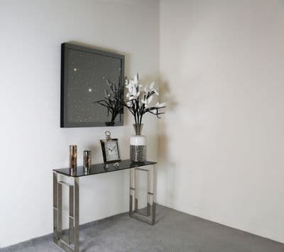 Amex Square Design Console Table Chrome & Smoke Glass