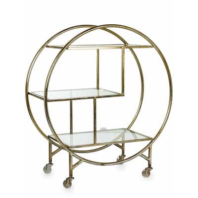 Antique Silver/Champagne Leaf Metal Bar Trolley with Mirror Shelves