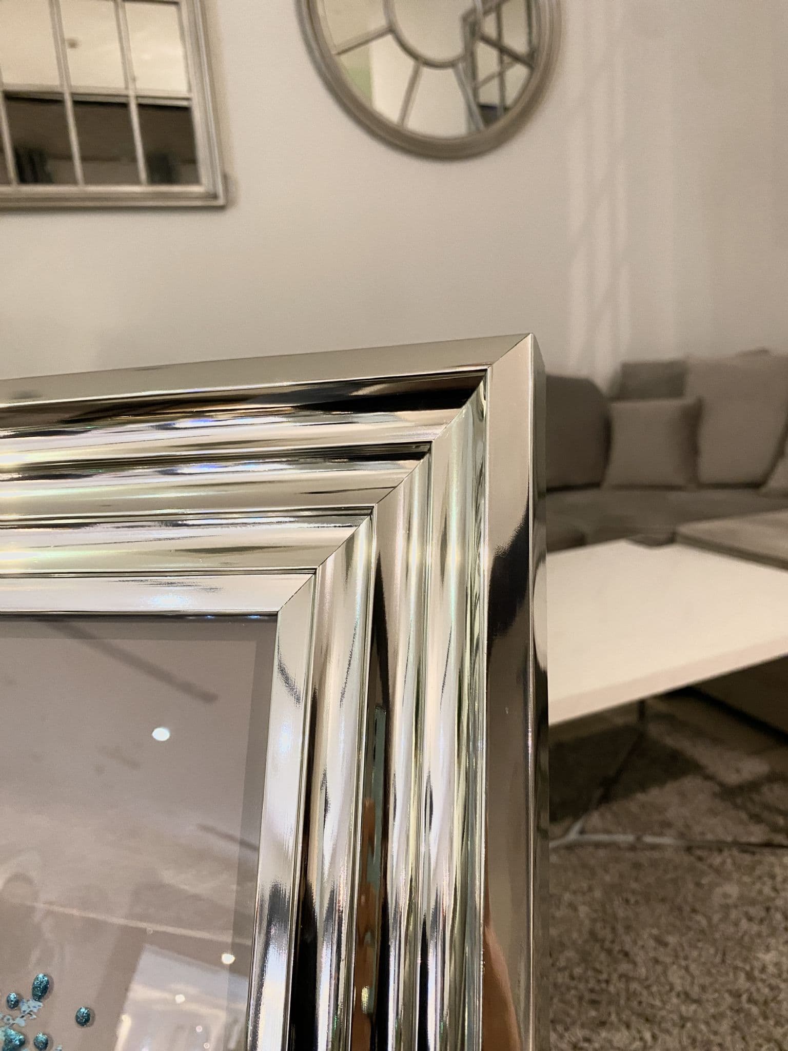 Aqua Blossom Tree Wall Art Chrome Step Frame 85Cm X 45Cm