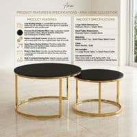 Aria Black Ceramic & Gold Nest Of Coffee Tables - Set of 2 Round Tables