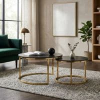 Aria Black Ceramic & Gold Nest Of Coffee Tables - Set of 2 Round Tables