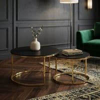 Aria Black Ceramic & Gold Nest Of Coffee Tables - Set of 2 Round Tables