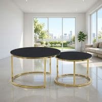 Aria Black Ceramic & Gold Nest Of Coffee Tables - Set of 2 Round Tables