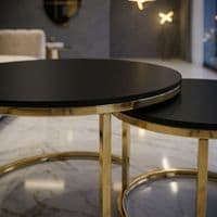 Aria Black Ceramic & Gold Nest Of Coffee Tables - Set of 2 Round Tables