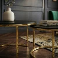 Aria Black Ceramic & Gold Nest Of Coffee Tables - Set of 2 Round Tables