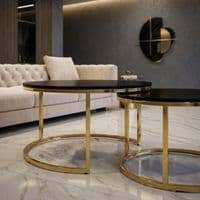 Aria Black Ceramic & Gold Nest Of Coffee Tables - Set of 2 Round Tables