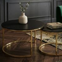 Aria Black Ceramic & Gold Nest Of Coffee Tables - Set of 2 Round Tables