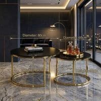 Aria Black Ceramic & Gold Nest Of Coffee Tables - Set of 2 Round Tables