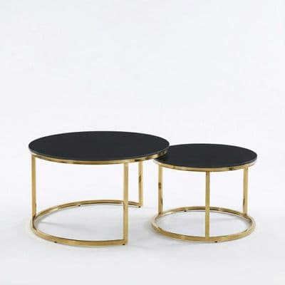 Aria Black Ceramic & Gold Nest Of Coffee Tables - Set of 2 Round Tables
