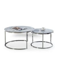 Aria Grey Ceramic & Silver Nesting Coffee Tables - Set of 2 Round