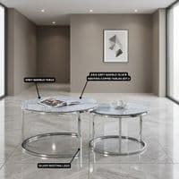 Aria Grey Ceramic & Silver Nesting Coffee Tables - Set of 2 Round