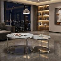 Aria Grey Ceramic & Silver Nesting Coffee Tables - Set of 2 Round
