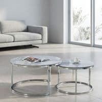 Aria Grey Ceramic & Silver Nesting Coffee Tables - Set of 2 Round