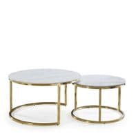 Aria White Ceramic & Gold Nest Coffee Tables - Set of 2 Round
