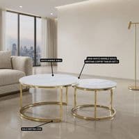 Aria White Ceramic & Gold Nest Coffee Tables - Set of 2 Round