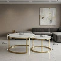 Aria White Ceramic & Gold Nest Coffee Tables - Set of 2 Round