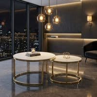 Aria White Ceramic & Gold Nest Coffee Tables - Set of 2 Round