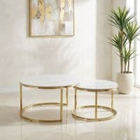 Aria White Ceramic & Gold Nest Coffee Tables - Set of 2 Round