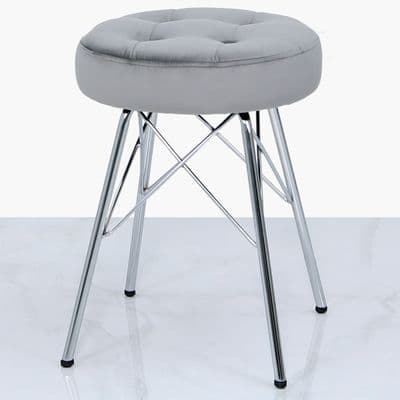 Arianna Tufted Round Stool Light Silver