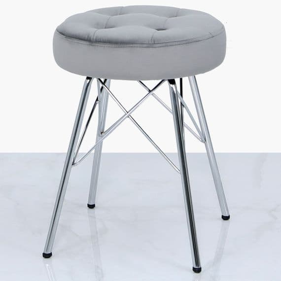 Arianna Tufted Round Stool Light Silver