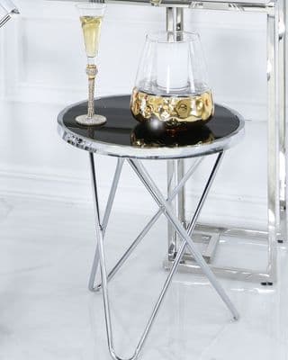 Atlas Black Glass End Chrome Table