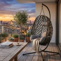Aura Haus Charcoal Hanging Nest Egg Chair Garden Swing Stand Cushions