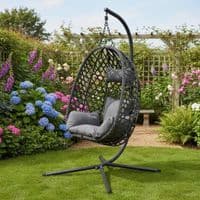 Aura Haus Charcoal Hanging Nest Egg Chair Garden Swing Stand Cushions