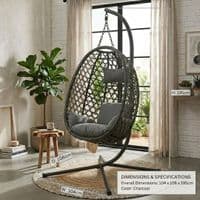 Aura Haus Charcoal Hanging Nest Egg Chair Garden Swing Stand Cushions