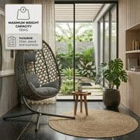 Aura Haus Charcoal Hanging Nest Egg Chair Garden Swing Stand Cushions