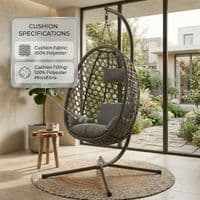 Aura Haus Charcoal Hanging Nest Egg Chair Garden Swing Stand Cushions