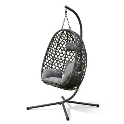 Aura Haus Charcoal Hanging Nest Egg Chair Garden Swing Stand Cushions