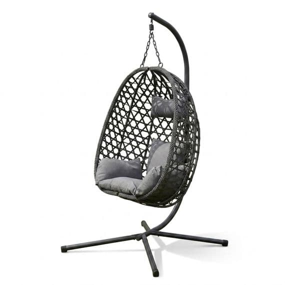 Aura Haus Charcoal Hanging Nest Egg Chair Garden Swing Stand Cushions