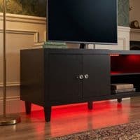 Aura High Gloss Black TV Unit with LED Light, USB & Bluetooth | 120cm